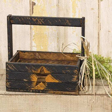 Rustic Lath Tote w/Star Cutout, Black - The Fox Decor